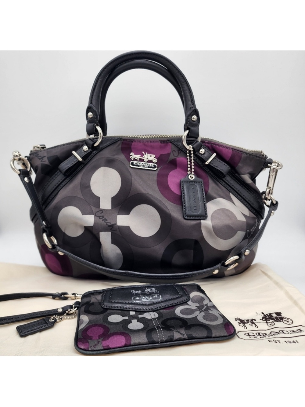 Vintage Coach Y2K Madison Sophia Sateen Multicolor Clover Satchel Bag + Wristlet
